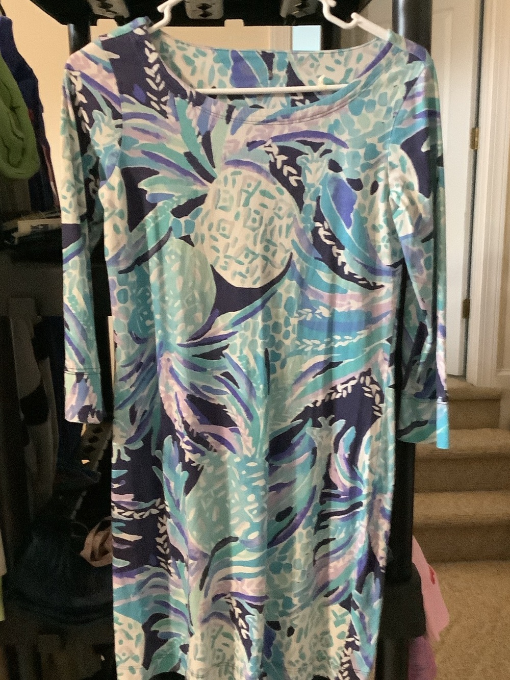 Lilly Pulitzer Aqua Teal Navy Floral-Print Midi Dress‎